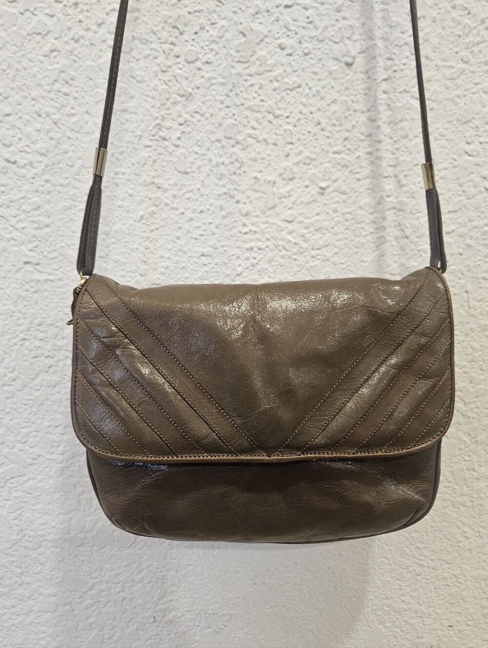 Sergio Rossi Vintage Italian Leather Chevron Patterned Flap